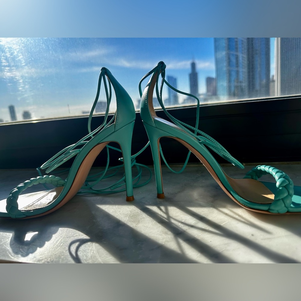 Gianvito Rossi Turquoise Lace-Up Braided Strap Stilettos